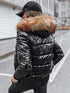 Damen Glanz-Steppjacke mit abnehmbarer Kapuze & Kunstpelz